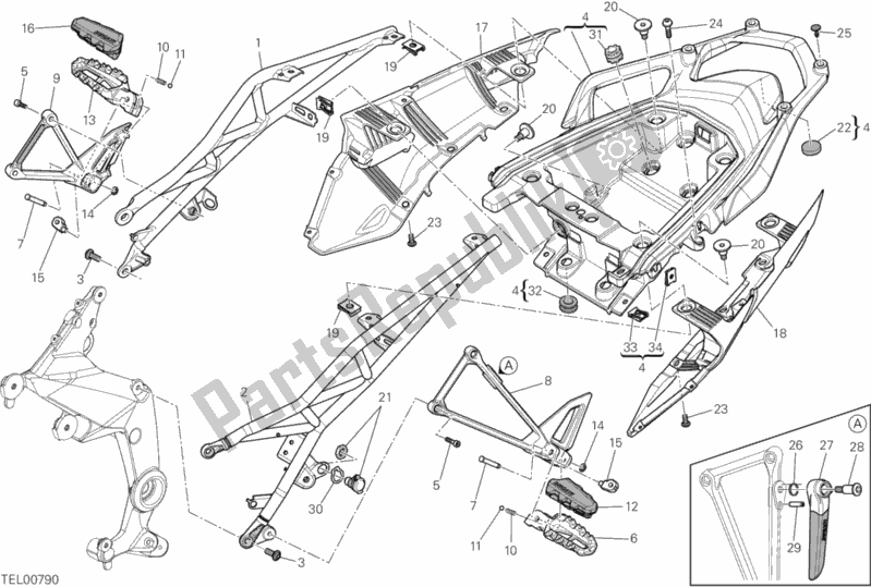 Alle onderdelen voor de Achterframe Comp. Van de Ducati Multistrada 1200 S Touring Brasil 2014